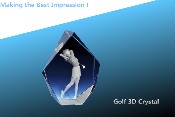 golf crystal 3d awards/golfer 3d crystal awards/golf prestige flame crystal tower/blank 3d
