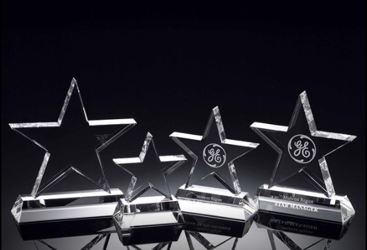 standing crystal star trophy/3d laser crystal star award/3d laser blank crystal star award